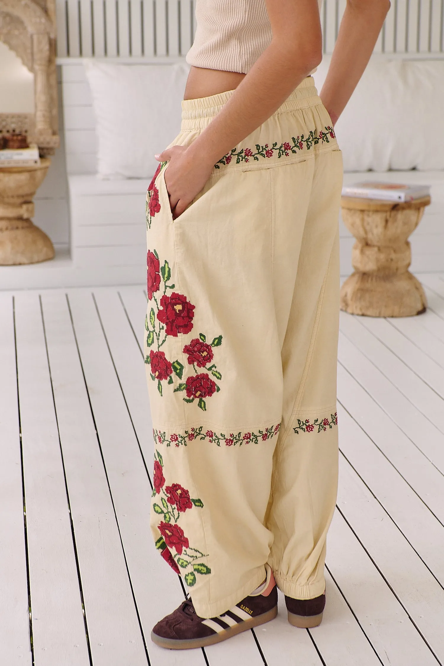 Rosalia Embroidered Pull-On Pants ~ Free People