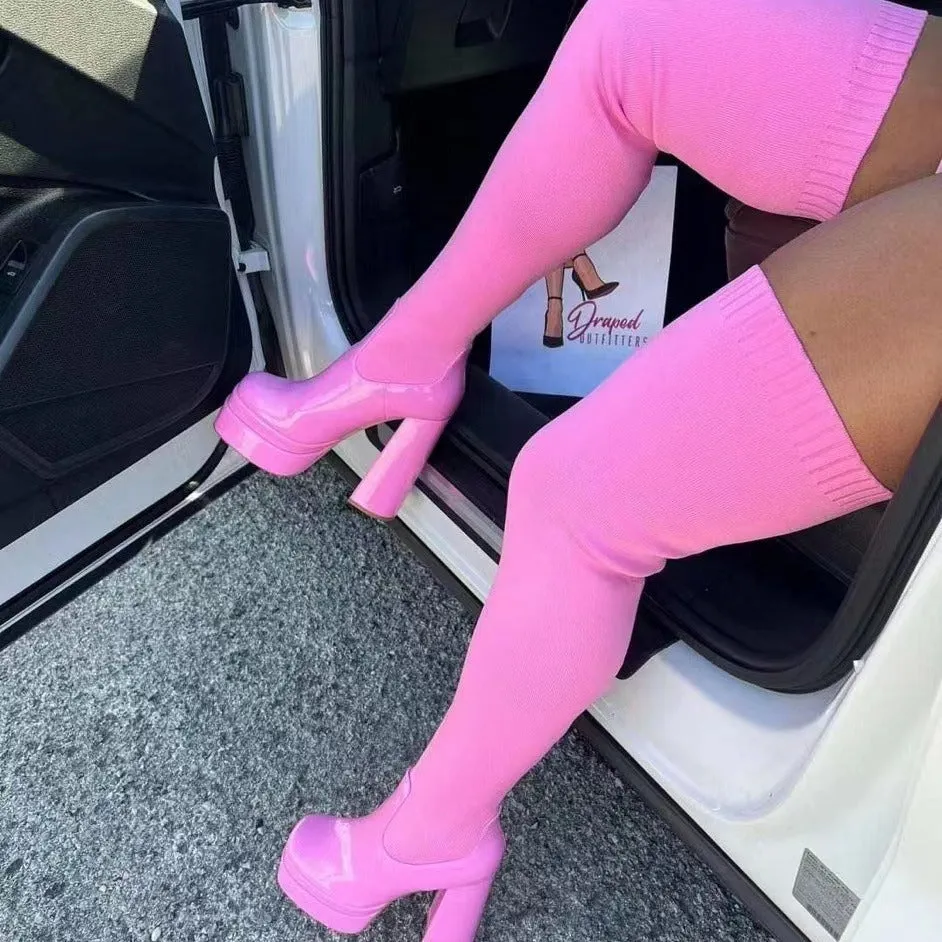 Round Head Chunky Heel Over The Knee Boots