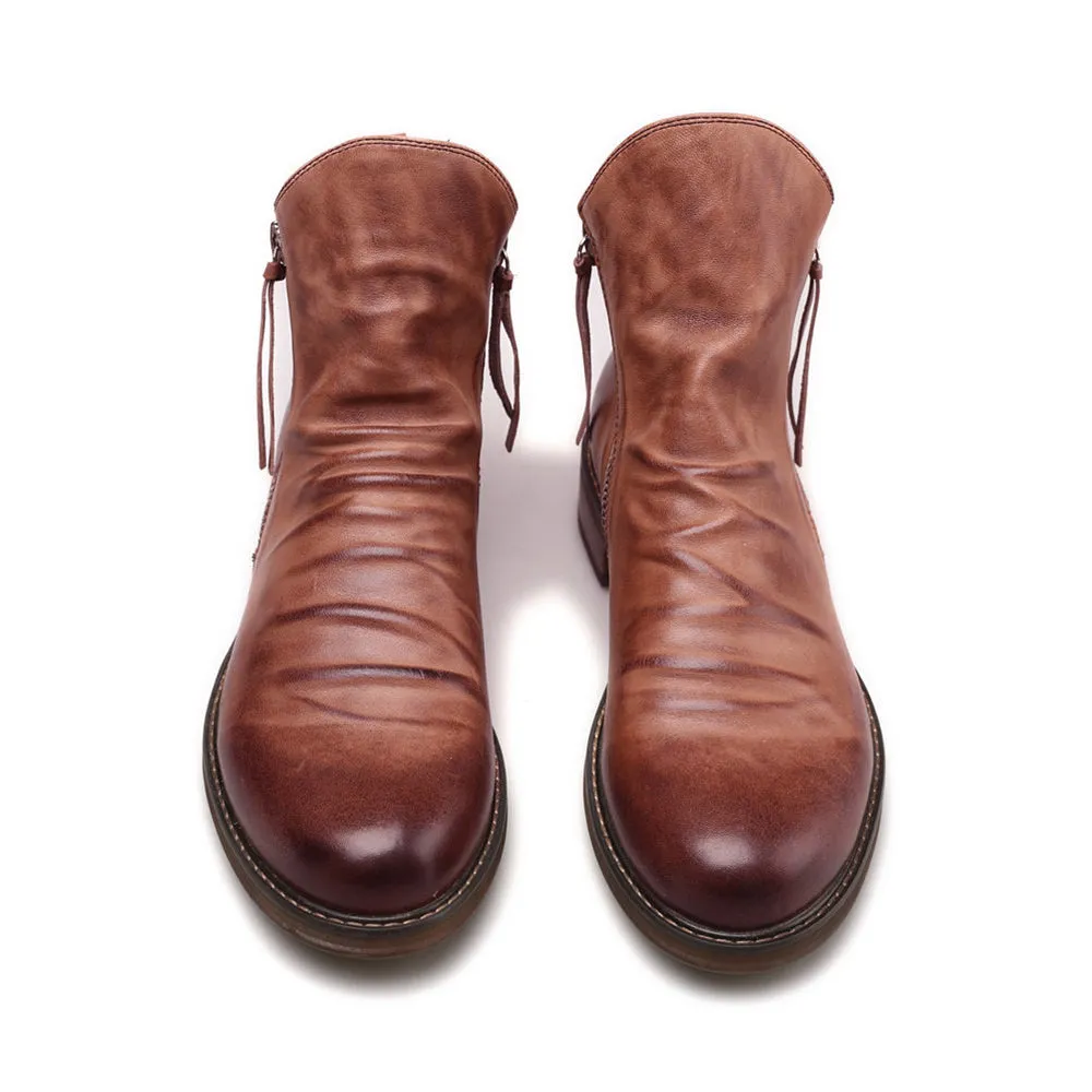 Round Toe Low Heel Zippered Tassel Boots