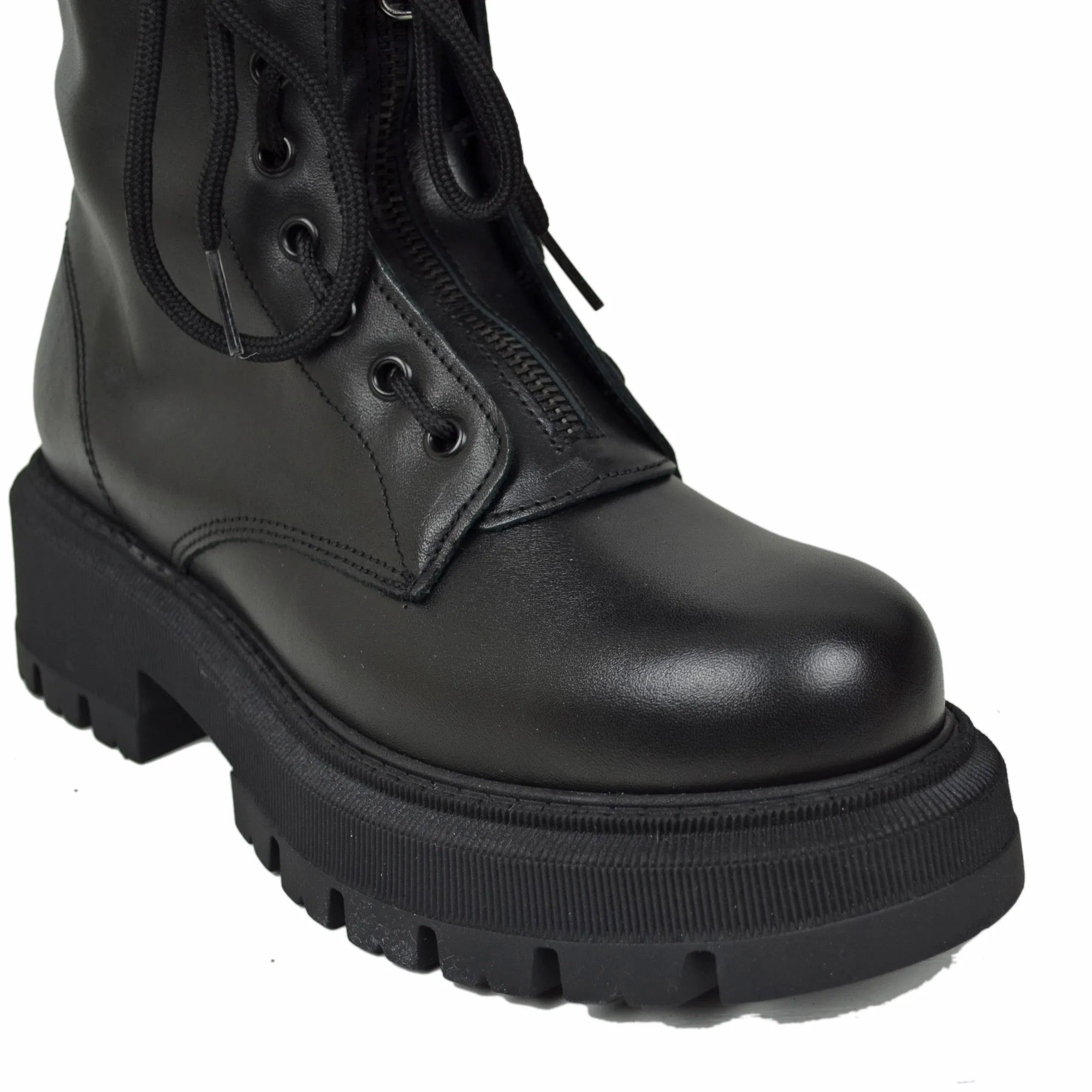 RPK Stivali Anfibi Alti Stringati in Vera Pelle Chunky Boots Platform KB916