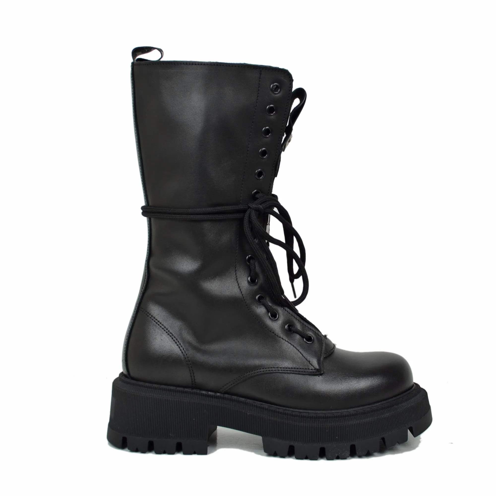 RPK Stivali Anfibi Alti Stringati in Vera Pelle Chunky Boots Platform KB916