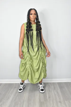 Sage Ruched Sleeveless Dress
