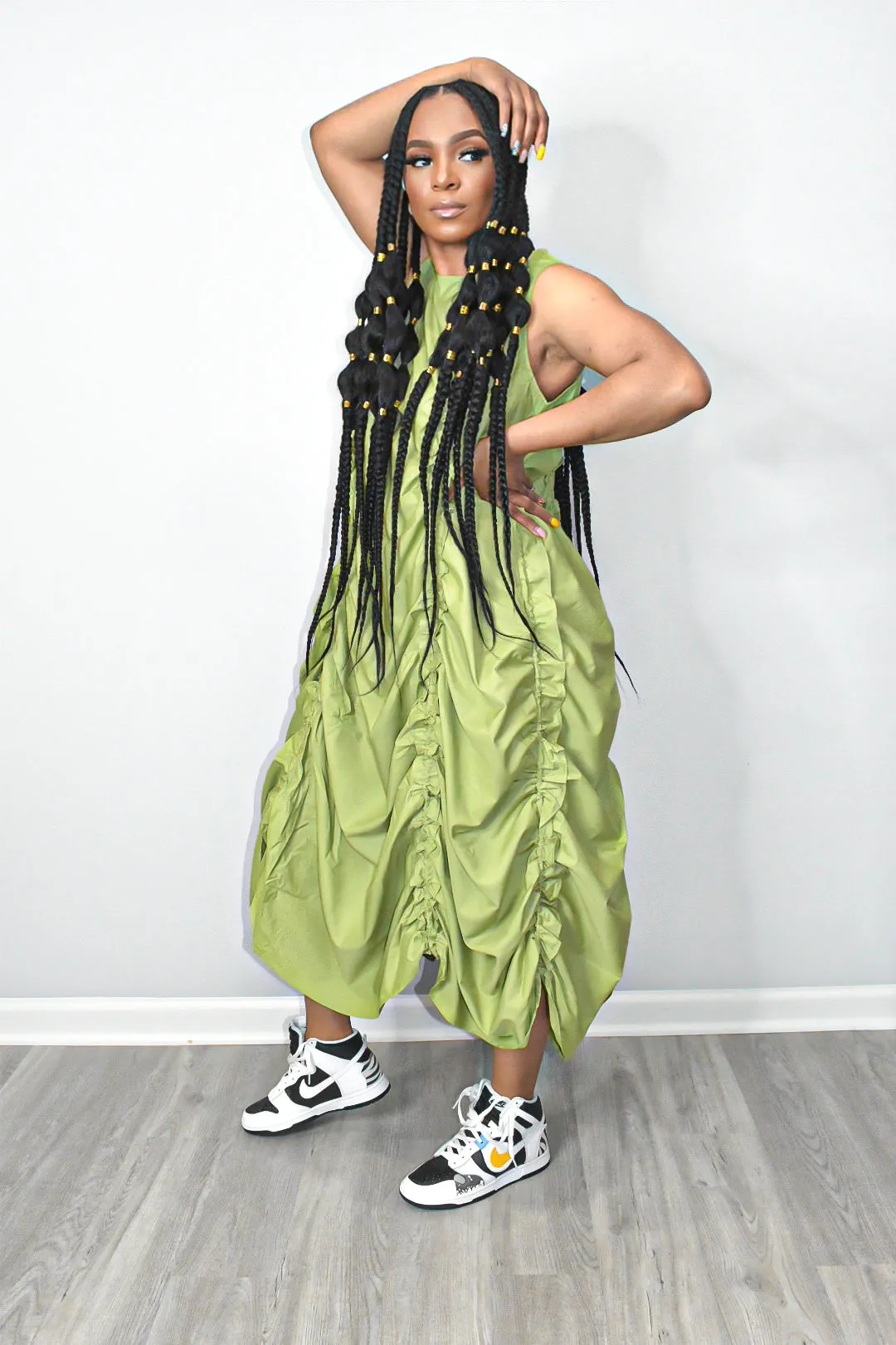 Sage Ruched Sleeveless Dress