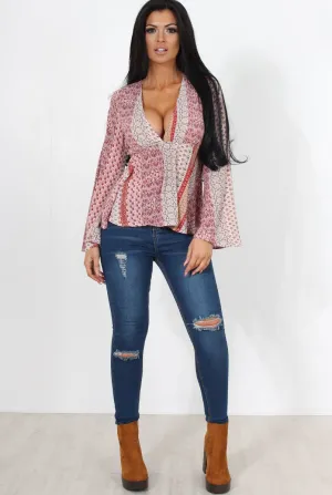 Salina Red Paisley Bell Sleeve Top