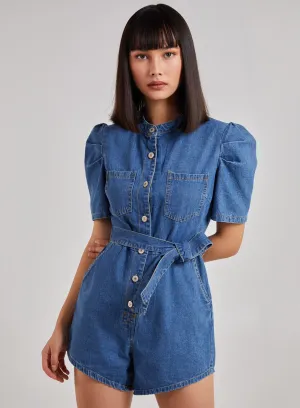 Short Sleeve Belted Denim Playsuit