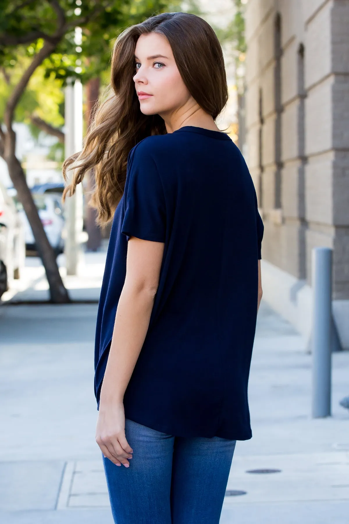 Short Sleeved Button-down Tie Front Top