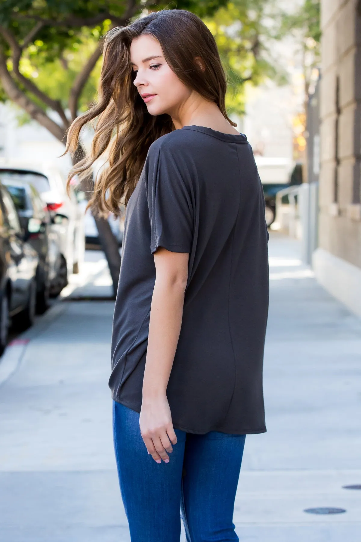 Short Sleeved Button-down Tie Front Top