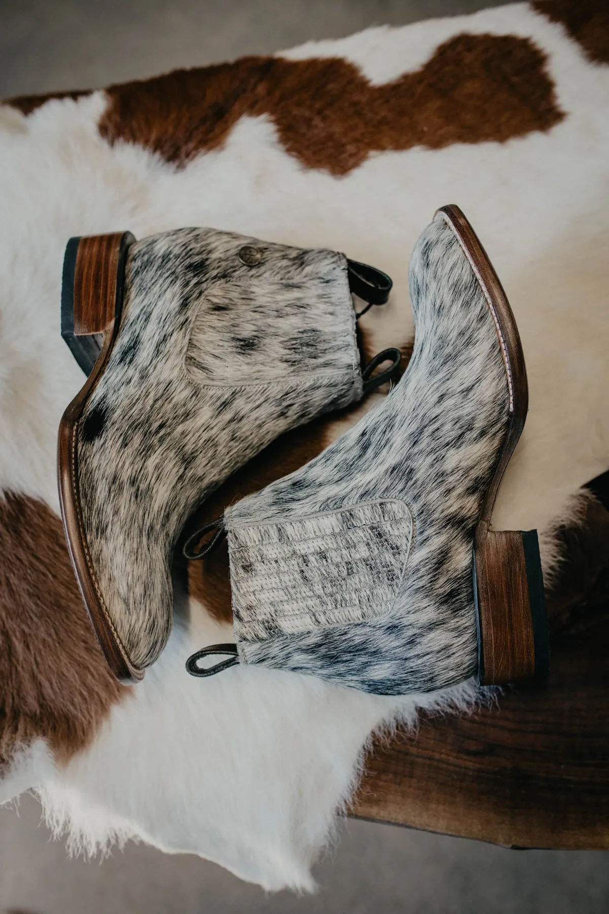 (Size 8.5 - Square) Hair-on Hide Ankle Booties by Stiefeld