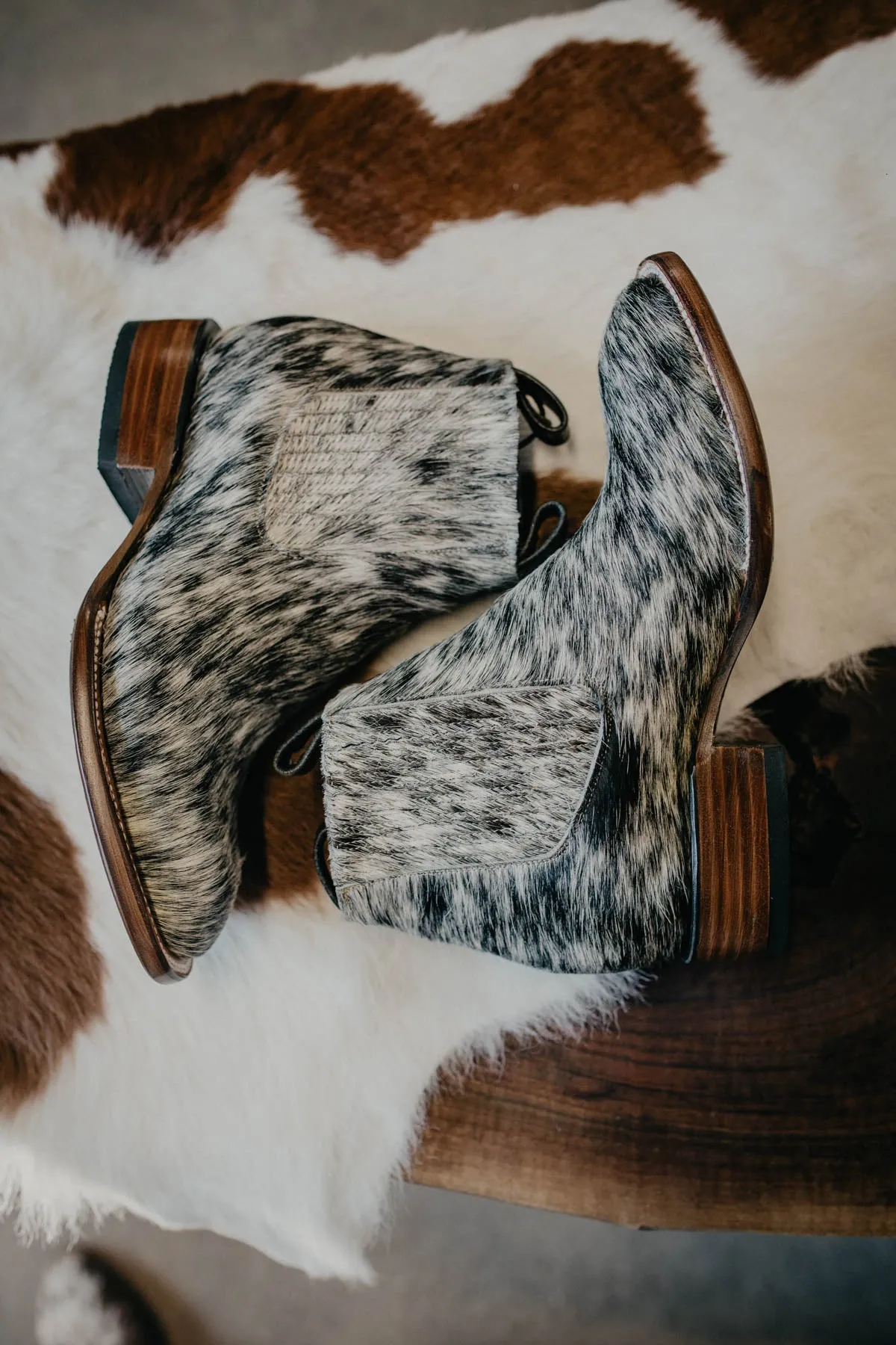 (Size 9 - Square) Hair-on Hide Ankle Booties by Stiefeld