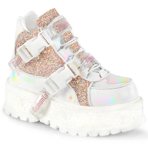 SLACKER-50  White Holographic Patent-Baby Pink Multi Glitter