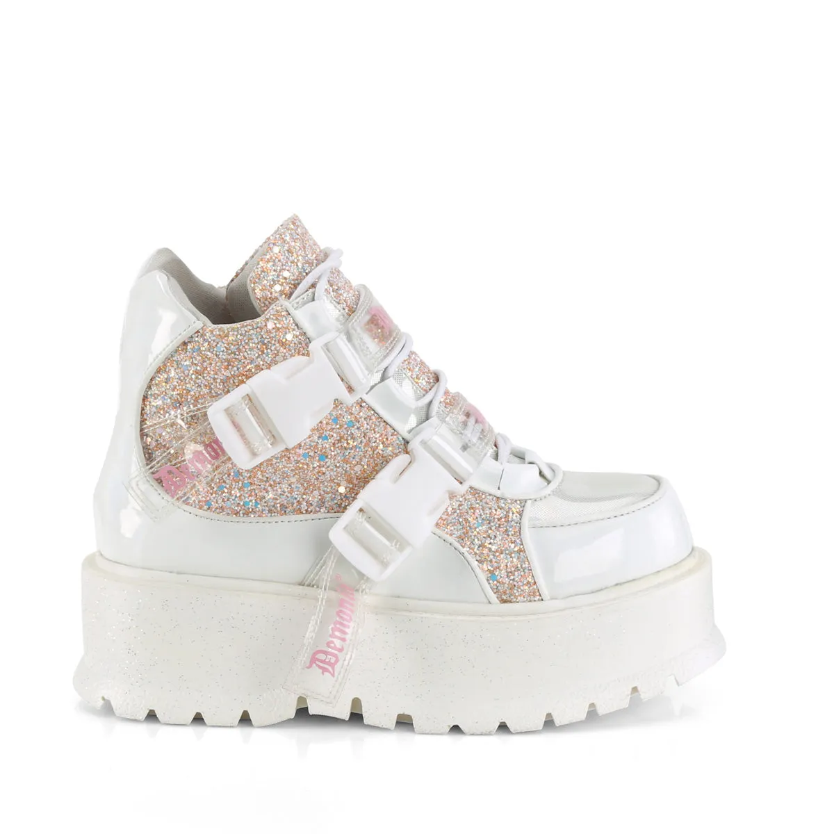 SLACKER-50  White Holographic Patent-Baby Pink Multi Glitter