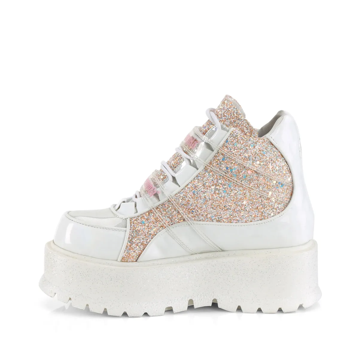 SLACKER-50  White Holographic Patent-Baby Pink Multi Glitter