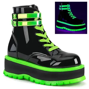 SLACKER-52  Black Patent-UV Iridescent Green