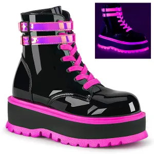 SLACKER-52  Black Patent-UV Iridescent Pink