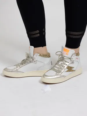 SMR23 BRAGA høy hvit sneaker med gull og glitter detaljer