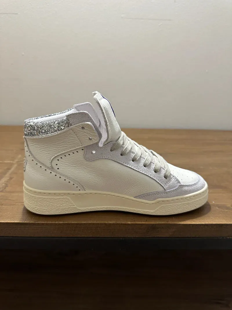 SMR23 BRAGA høy hvit sneaker med sølv og glitter detaljer