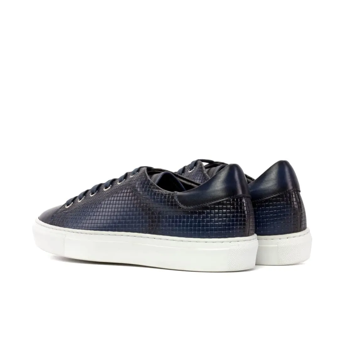 Sneakers Jersey en cuir tressé bleu marine - Semelles Blanches