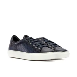 Sneakers Jersey en cuir tressé bleu marine - Semelles Blanches