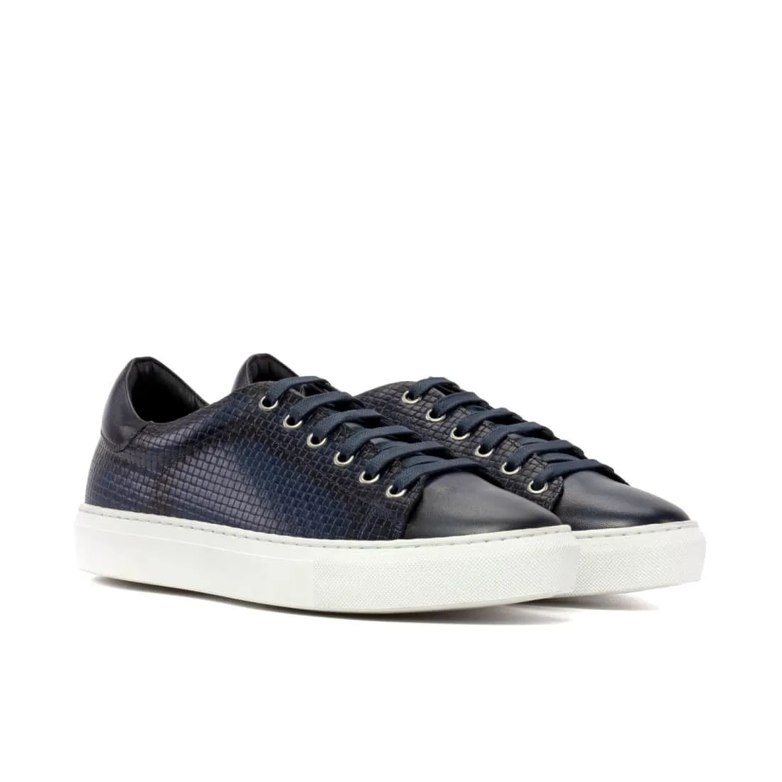 Sneakers Jersey en cuir tressé bleu marine - Semelles Blanches