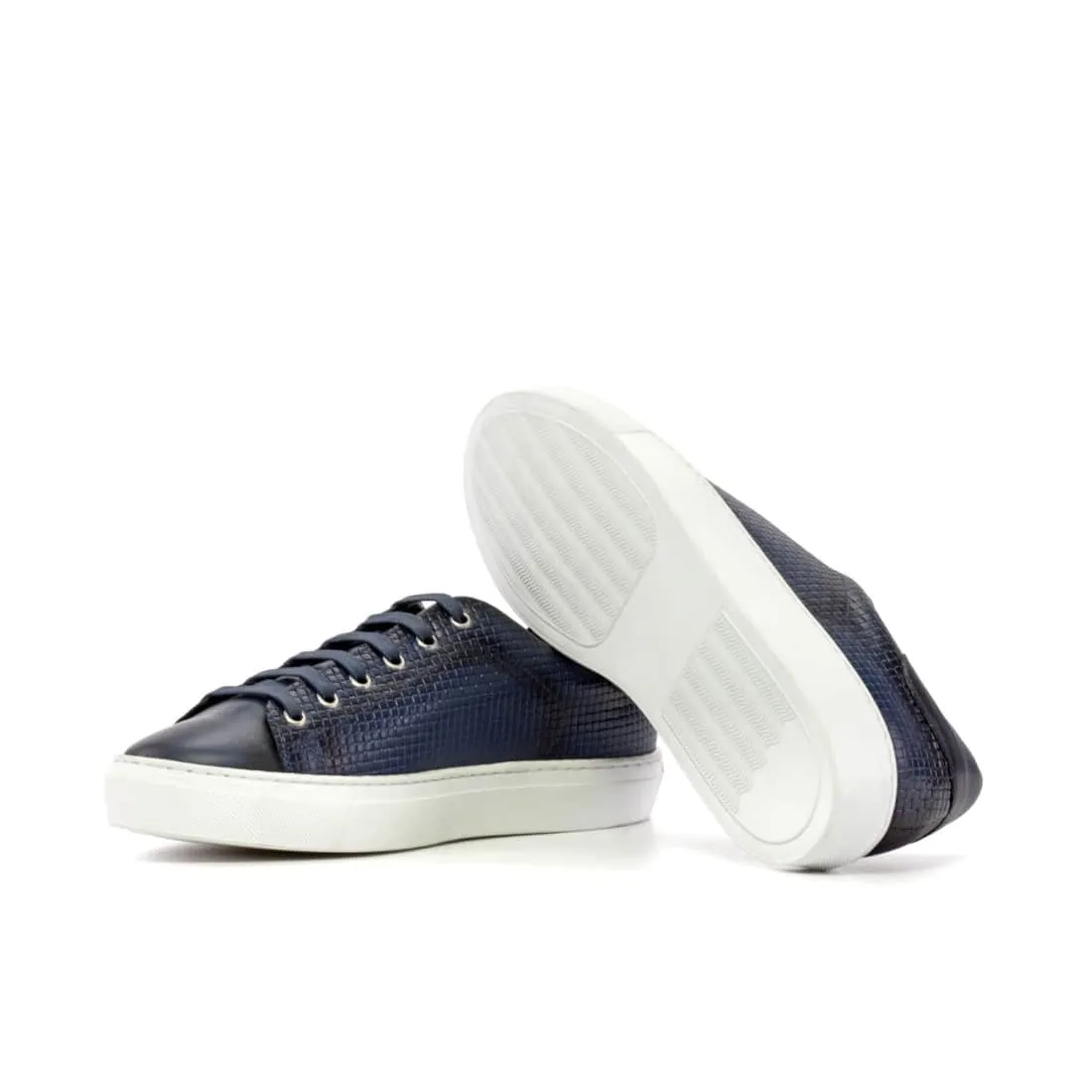 Sneakers Jersey en cuir tressé bleu marine - Semelles Blanches