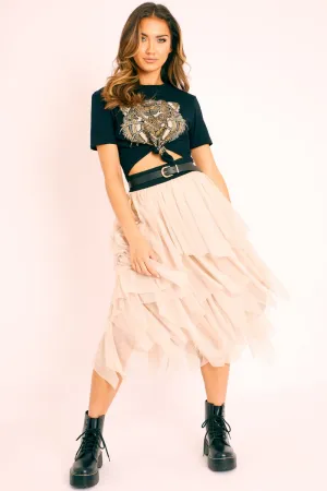 Stone Layered Tulle Midi Skirt - Laveta