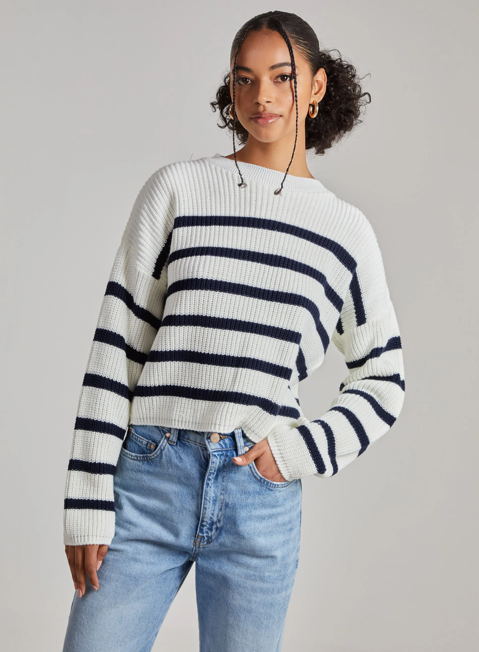 Striped Knitted Funnel Neck Jumper