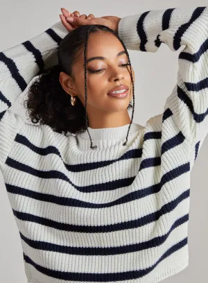 Striped Knitted Funnel Neck Jumper