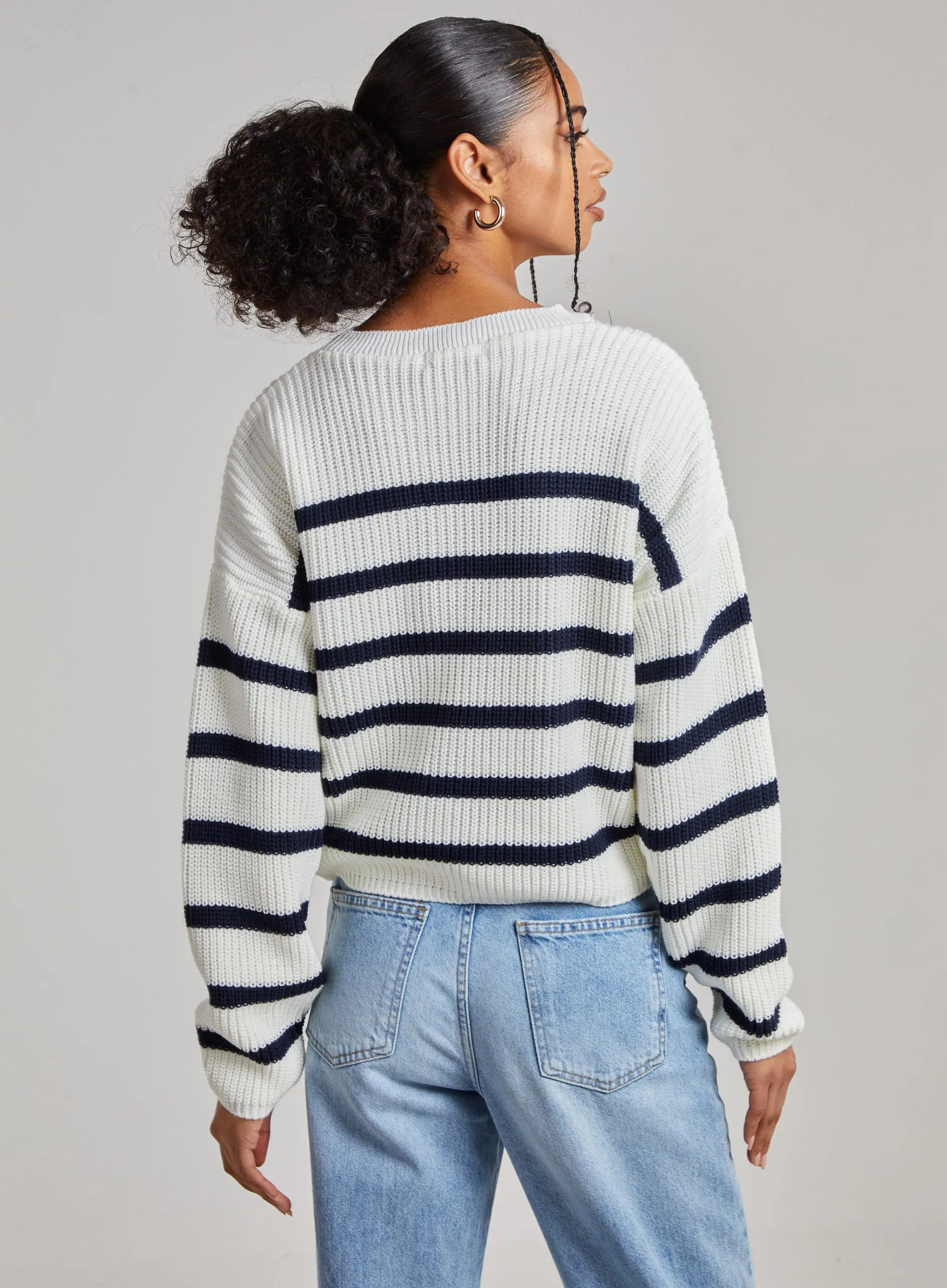 Striped Knitted Funnel Neck Jumper