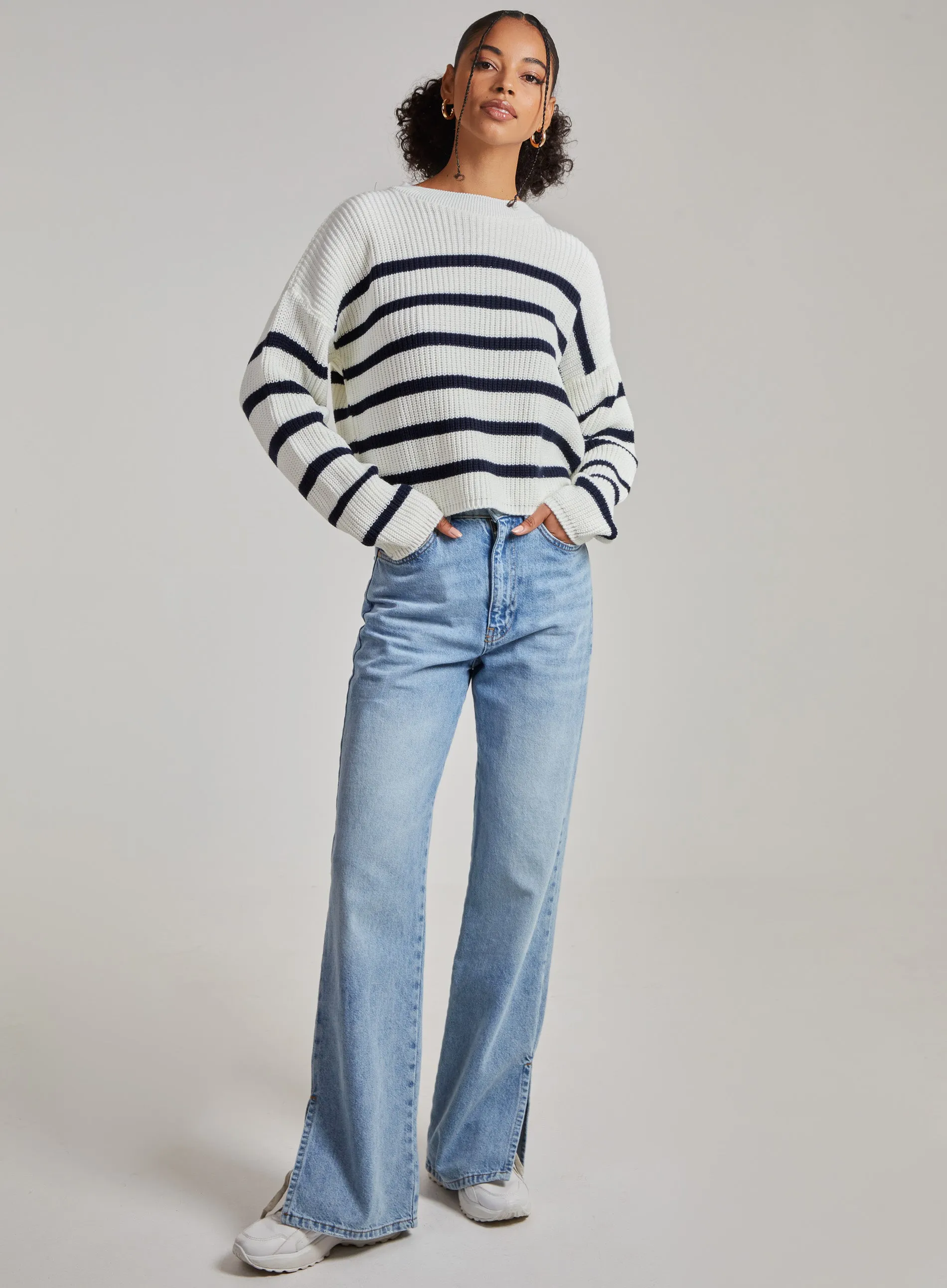 Striped Knitted Funnel Neck Jumper