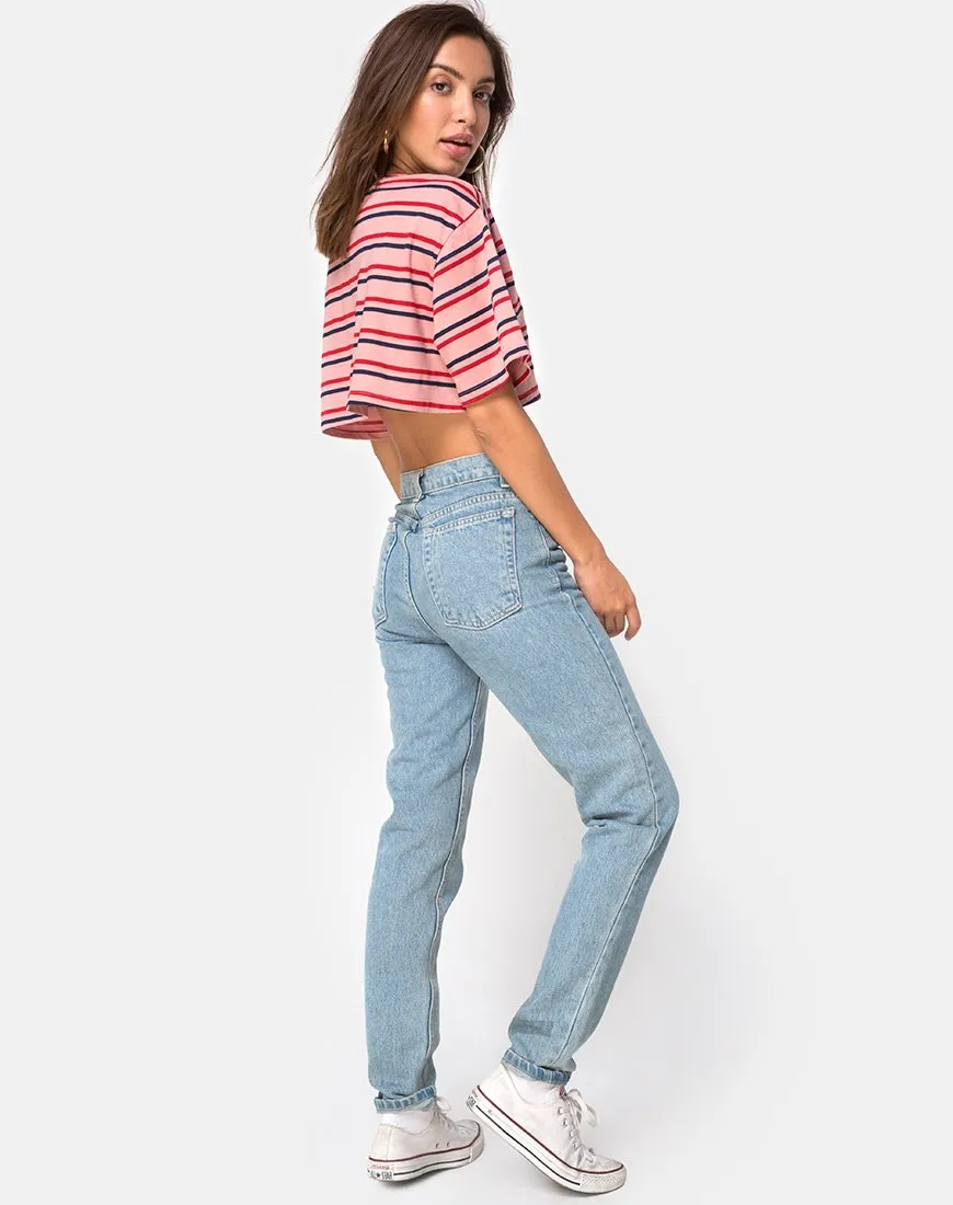Super Cropped Tee in 70's Stripe Pink Horizontal