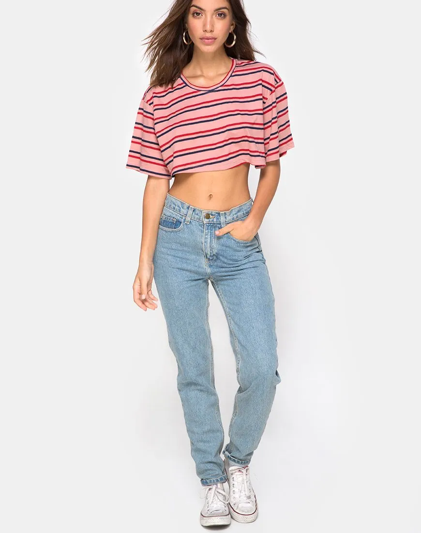 Super Cropped Tee in 70's Stripe Pink Horizontal