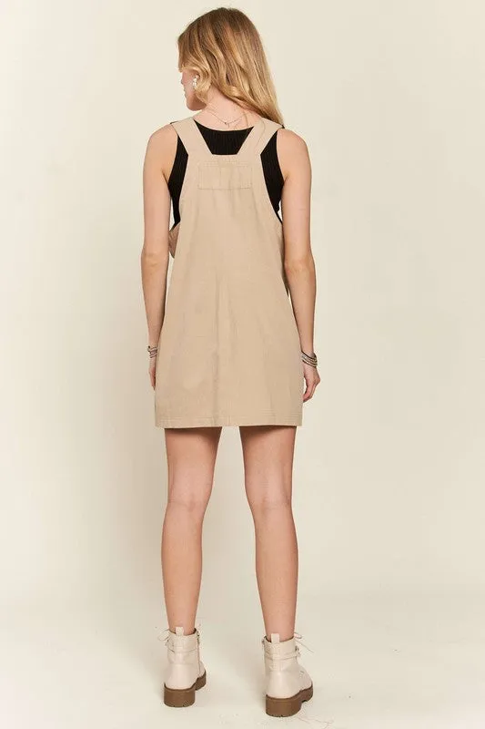 Tan Adjustable Wide Strap Square Neck Overall Dress