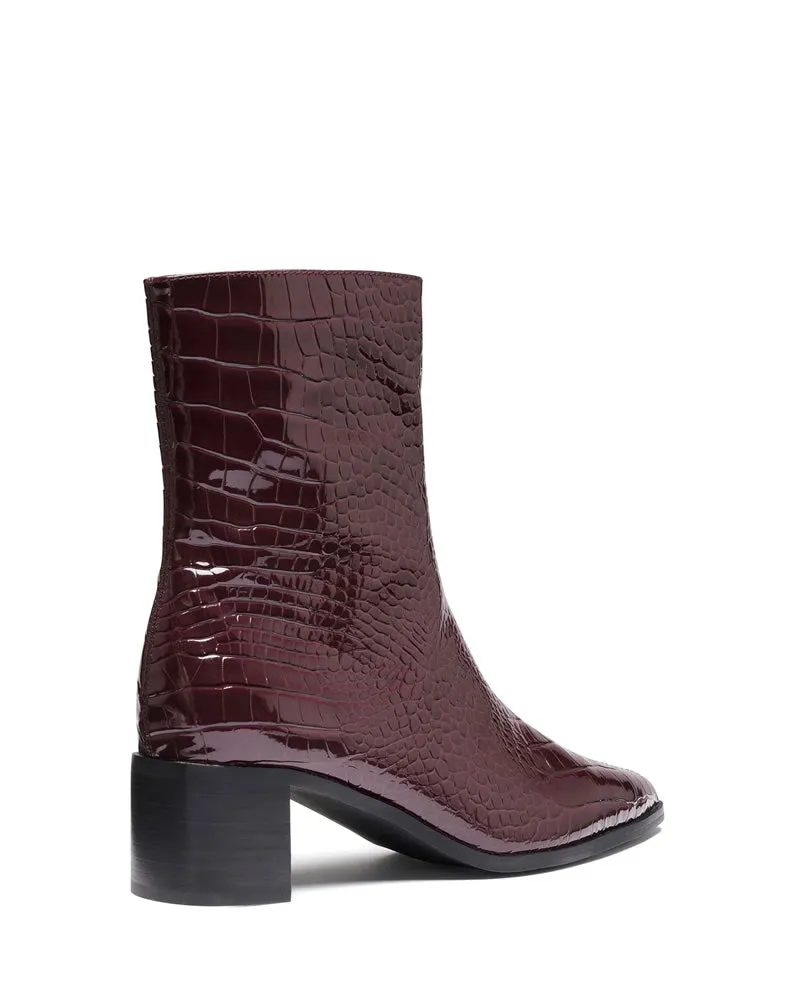 Therapy Shoes Paige Block Heel Ankle Boots Bordeaux Patent Croc