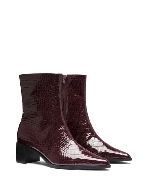 Therapy Shoes Paige Block Heel Ankle Boots Bordeaux Patent Croc