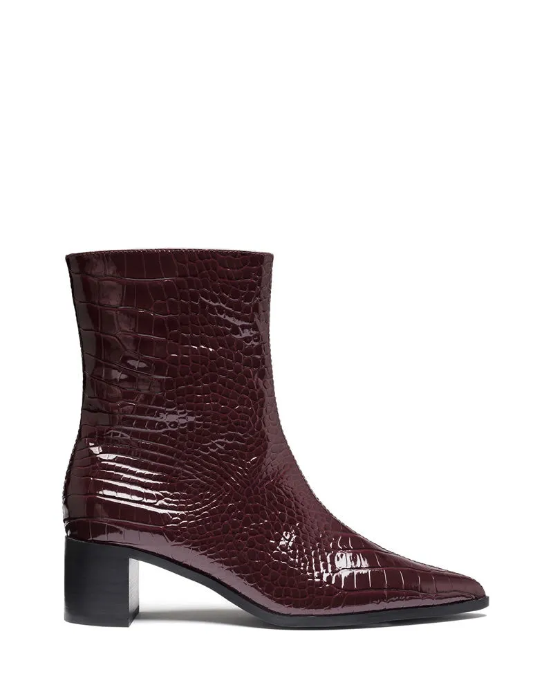 Therapy Shoes Paige Block Heel Ankle Boots Bordeaux Patent Croc