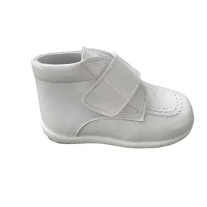 Velcro Strap Leather Boot in White Patent