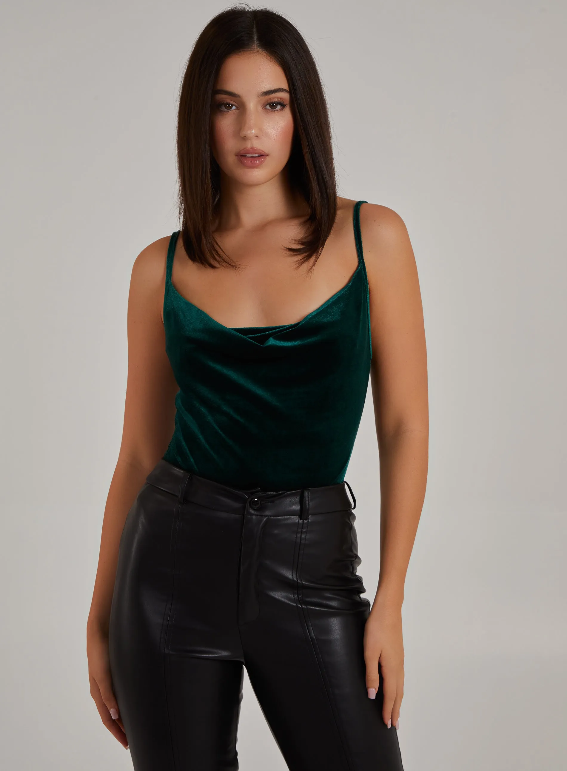 Velvet Cowl Neck Bodysuit