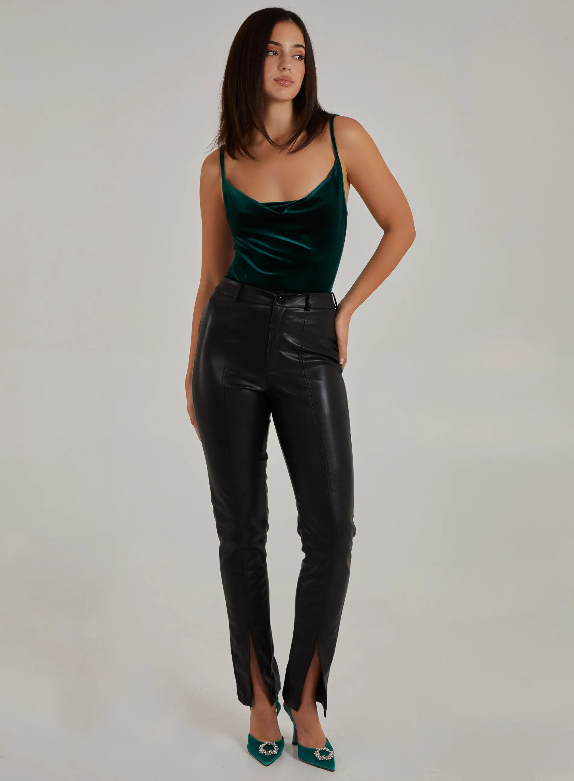 Velvet Cowl Neck Bodysuit