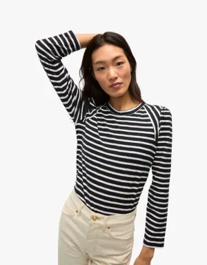 Veronica Beard Mason Baseball Tee in Navy & White