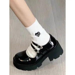 Wenkouban Christmas Thanksgiving Mary Jane Leather Shoes Women's 2024 Thick-Soled Loafers Vintage Patent Leather High Heel