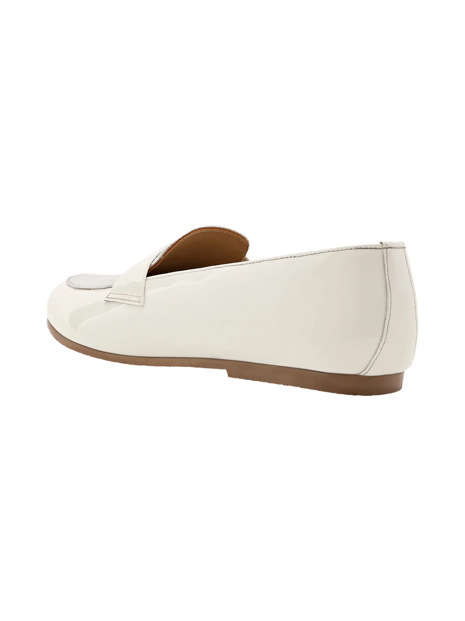 White Patent & Silver Penny Loafers
