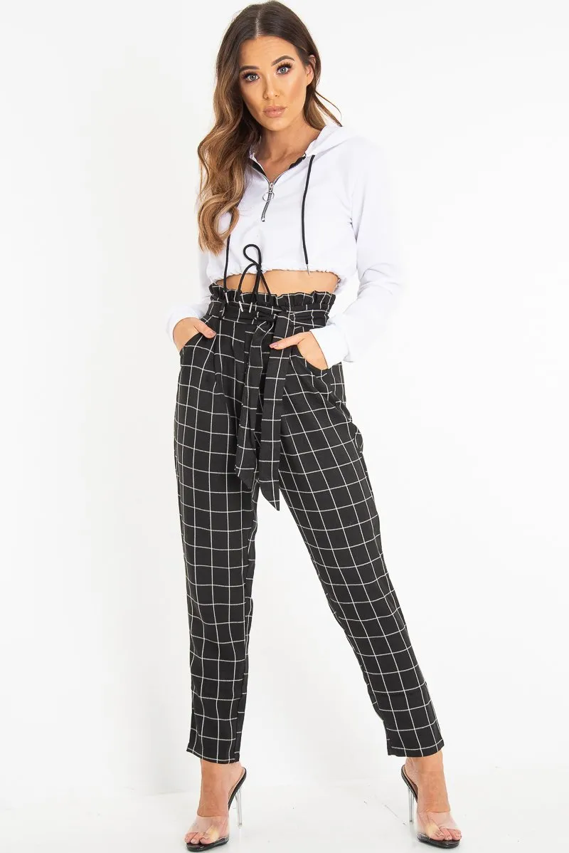 White Zip Front Drawstring Waist Hoodie Crop Top - Rudi