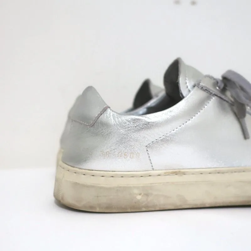 Woman by Common Projects Achilles Low Sneakers Silver Metallic Leather Size 38