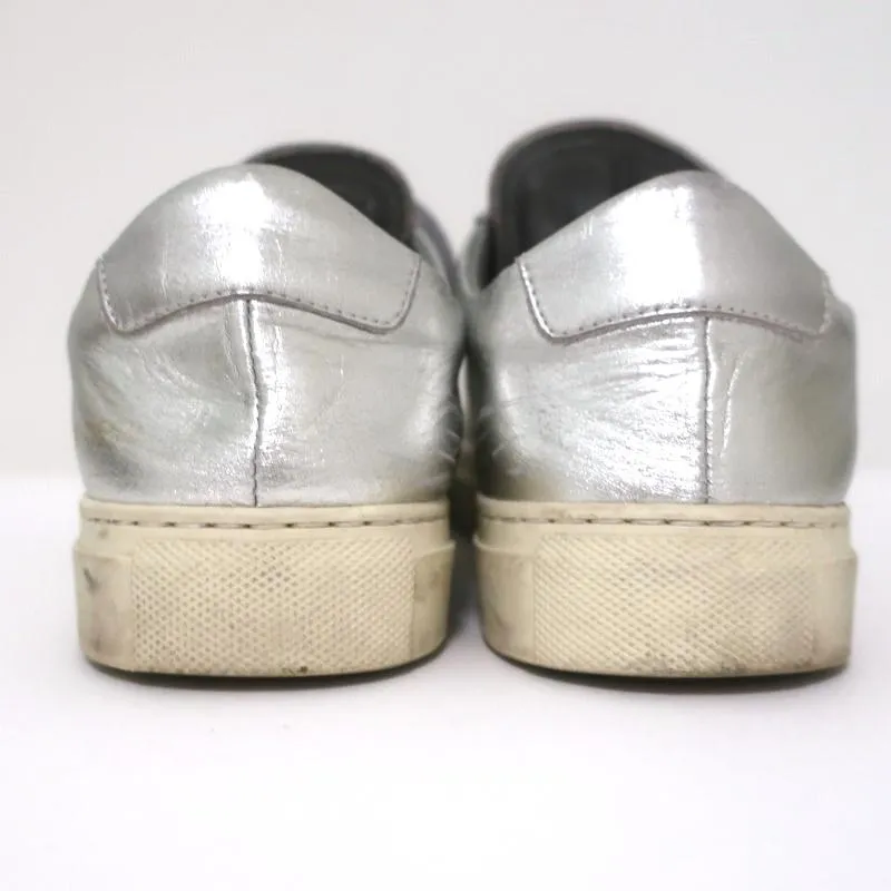 Woman by Common Projects Achilles Low Sneakers Silver Metallic Leather Size 38