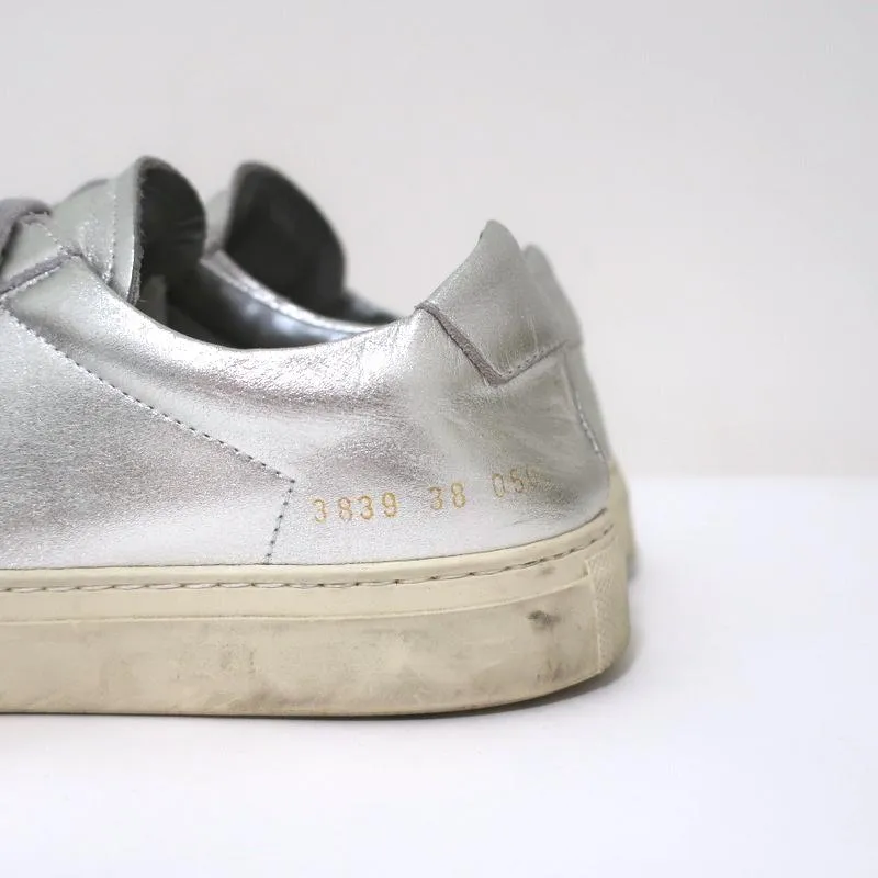 Woman by Common Projects Achilles Low Sneakers Silver Metallic Leather Size 38
