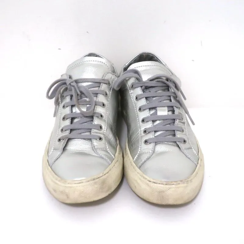 Woman by Common Projects Achilles Low Sneakers Silver Metallic Leather Size 38