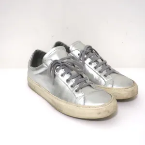 Woman by Common Projects Achilles Low Sneakers Silver Metallic Leather Size 38