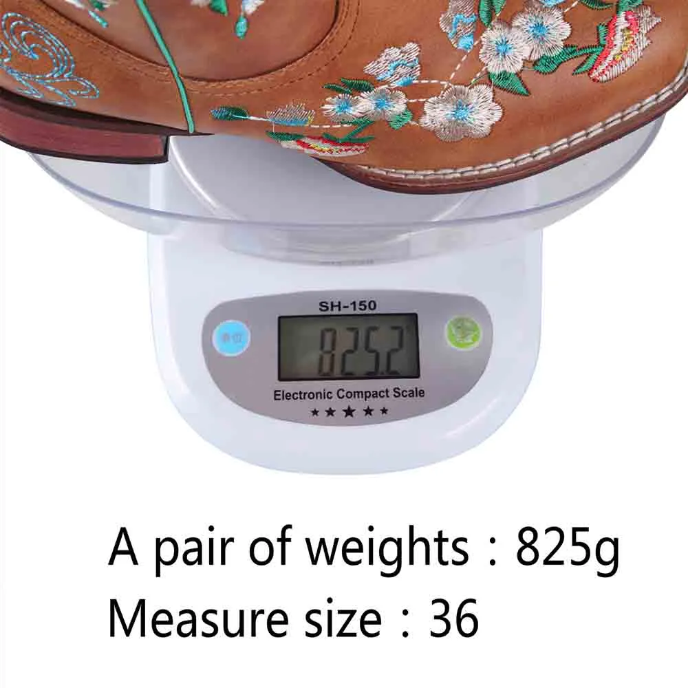 Women Embroidery Riding Boots Vintage Square Toes Chunky Heel Cowgirl Cowboy Boots