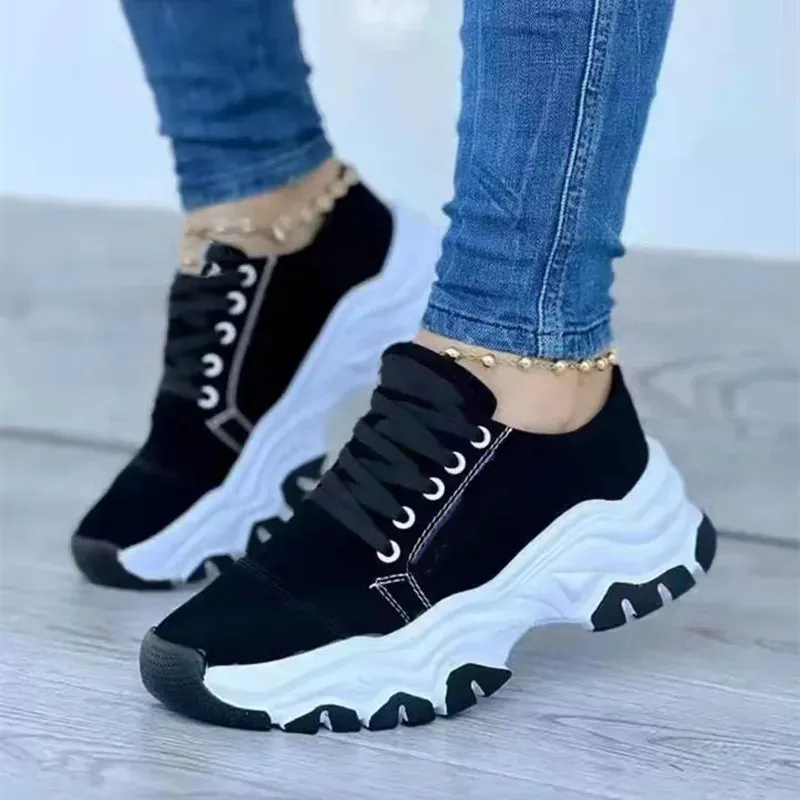 Women Pattern Casual Flat Lace-Up Sneakers