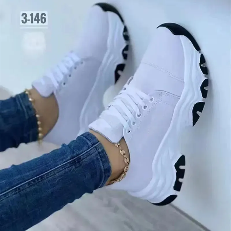 Women Pattern Casual Flat Lace-Up Sneakers